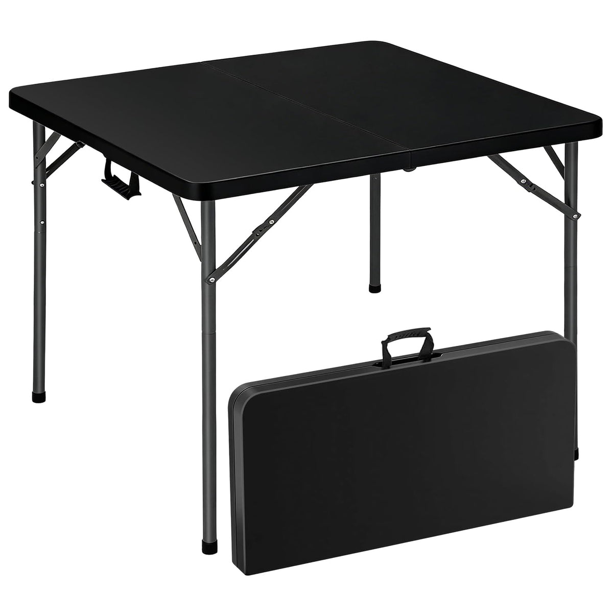 34" Black Square Folding Table with Carrying Handle W584857