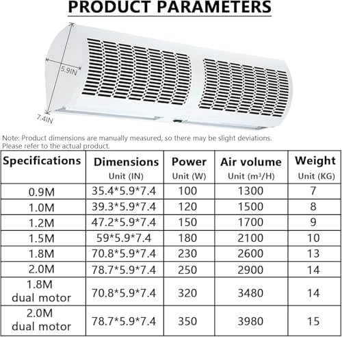 White 150cm Wall-Mounted Air Curtain with Remote Control T608602