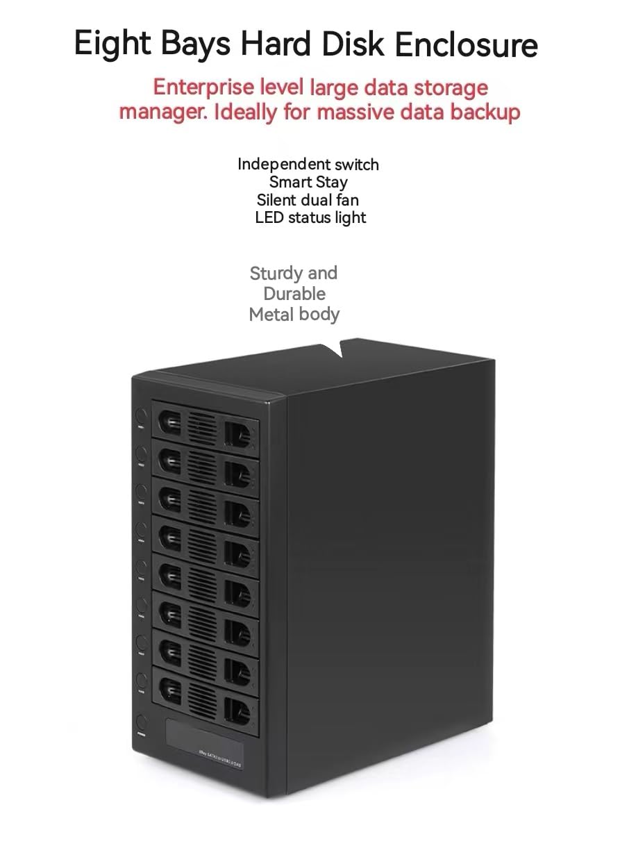 8 Bay Tool Less Hot Swap 2.5" 3.5" SATA USB 3.0 Enclosure J465