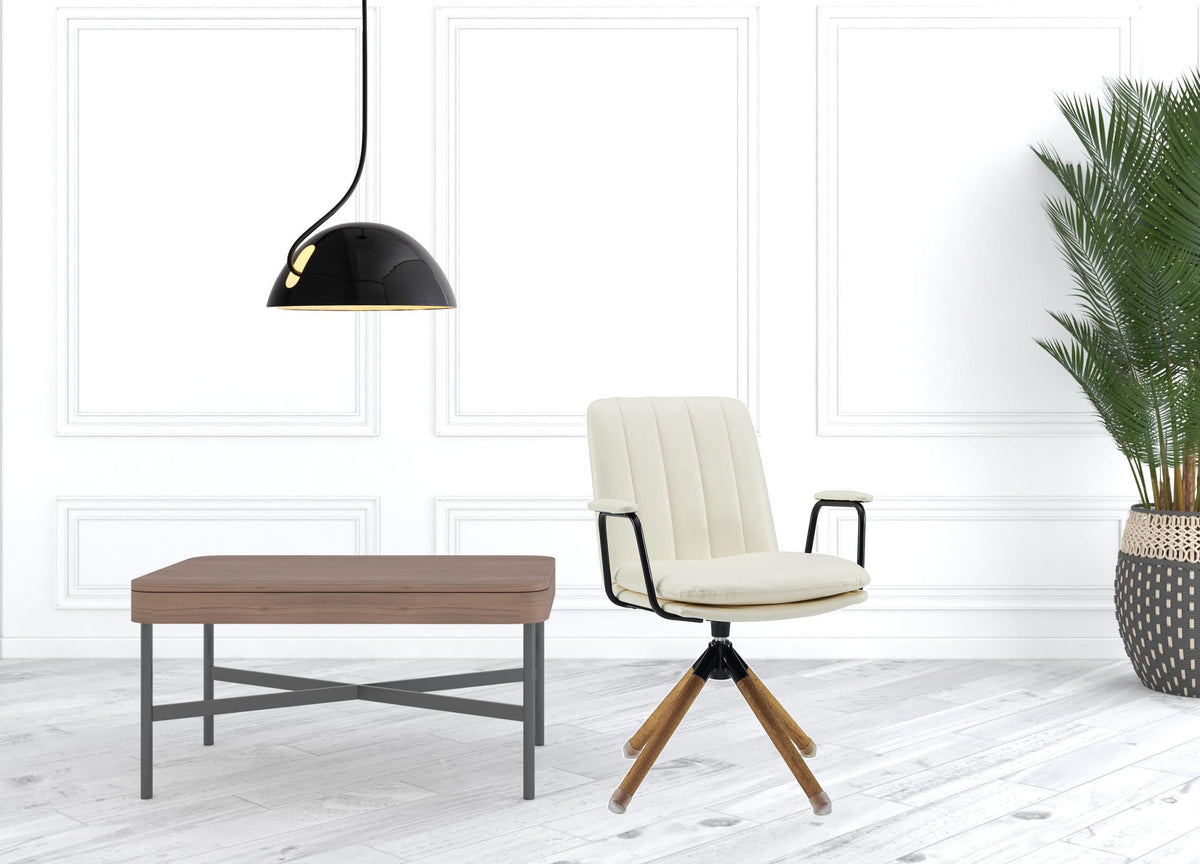Off White Faux Leather Swivel Arm Chair J909