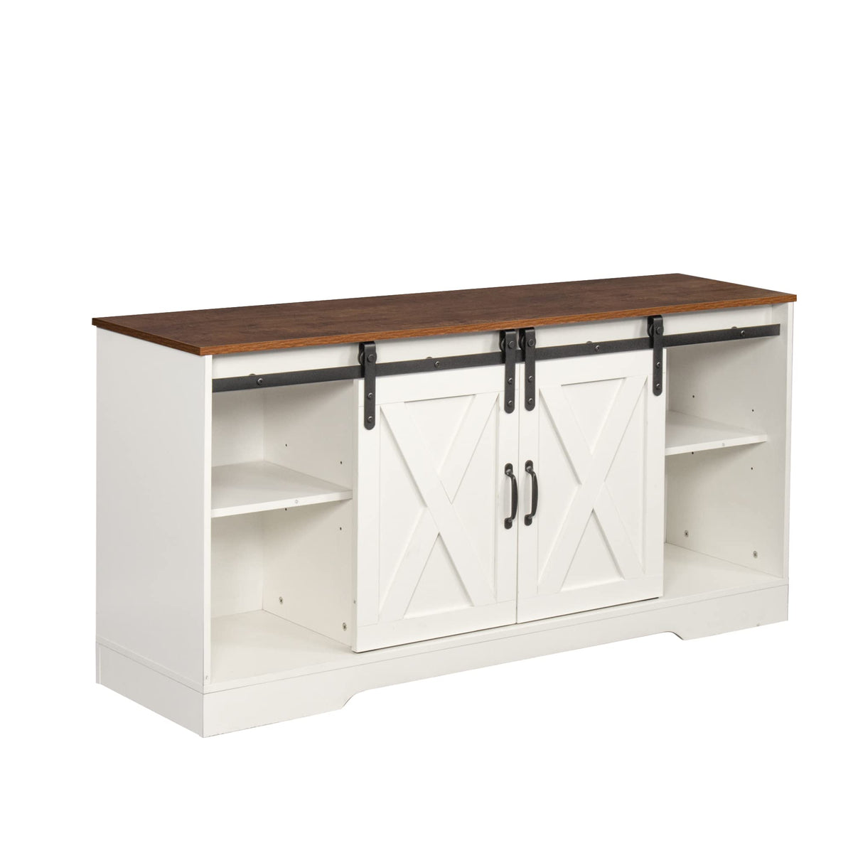 Sliding Barn Door Wood TV Stand with Adjustable Shelves U948