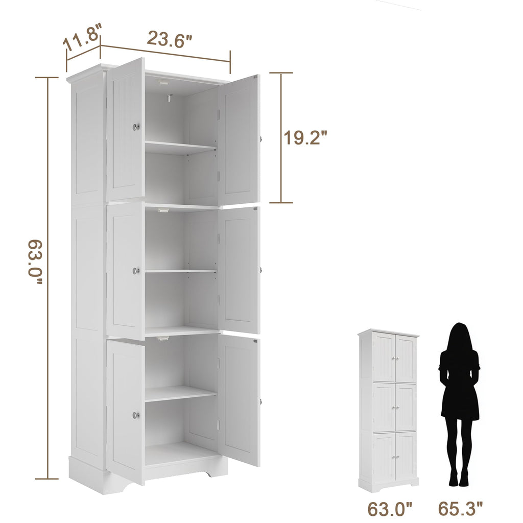 63.2" Tall Bathroom Storage Cabinet with 6 Doors W180930