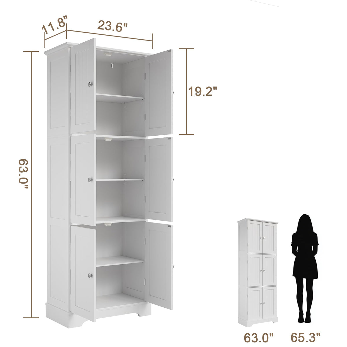 63.2" Tall Bathroom Storage Cabinet with 6 Doors W180930
