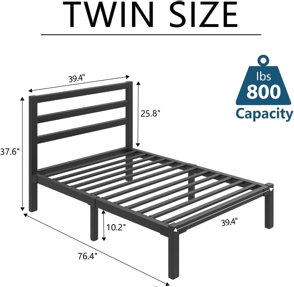 Twin Size Black Metal Bed Frame with Headboard F712776