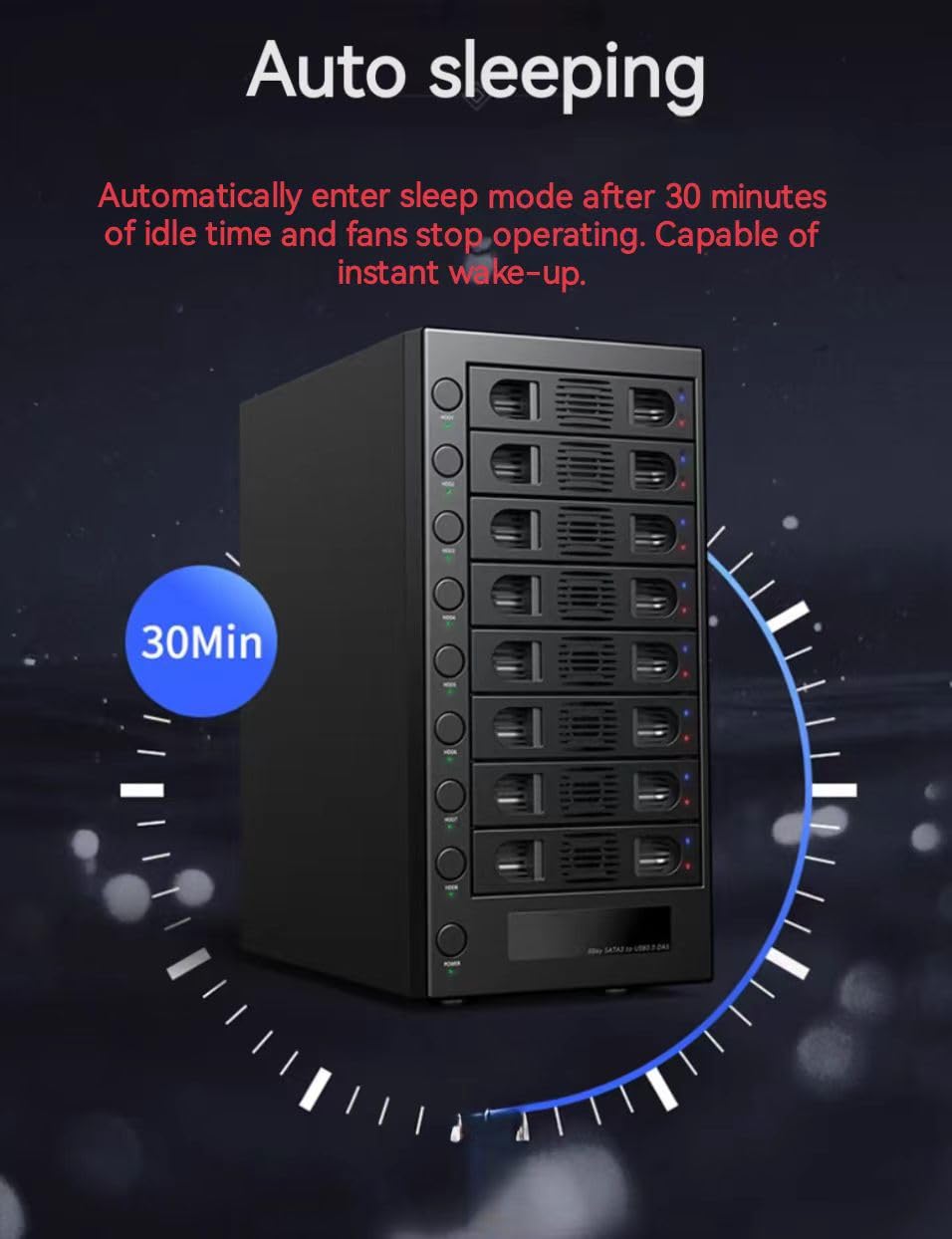 8 Bay Tool Less Hot Swap 2.5" 3.5" SATA USB 3.0 Enclosure J465
