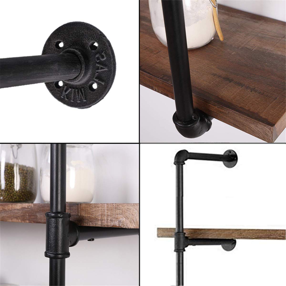 Industrial Wall Mount Iron Pipe Shelf 2Pcs 5 Tier B9205