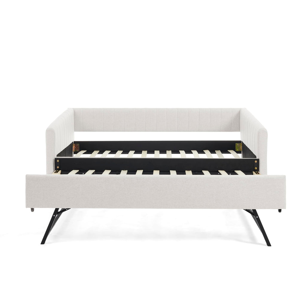 Twin Size Upholstery Daybed with Trundle and Vertical Stripes X665565