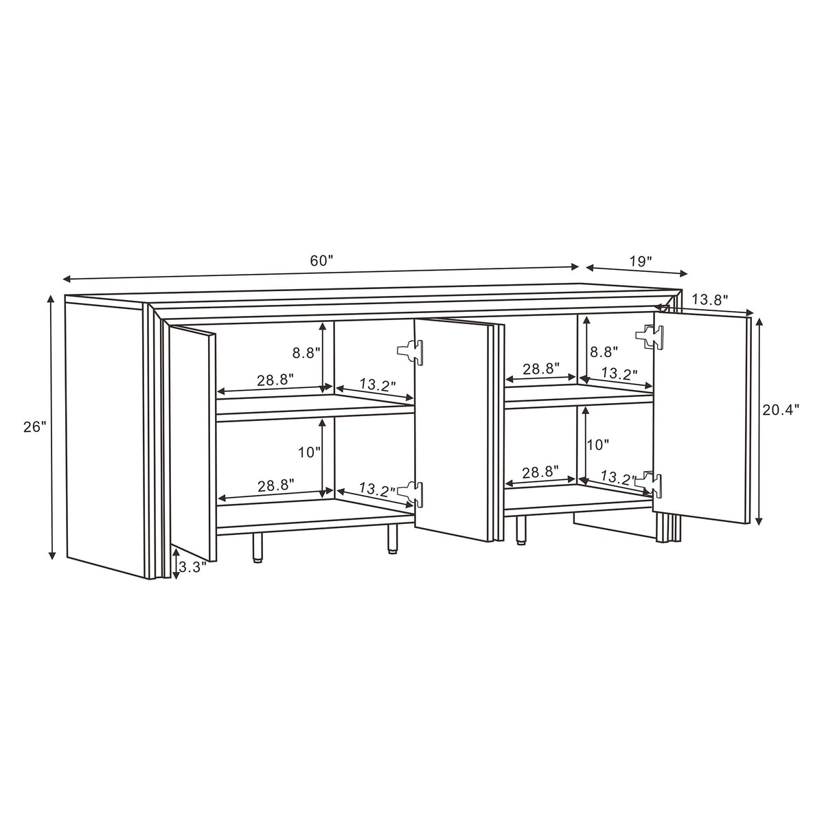 Brown 4-Door Wood Grain Sideboard C5061