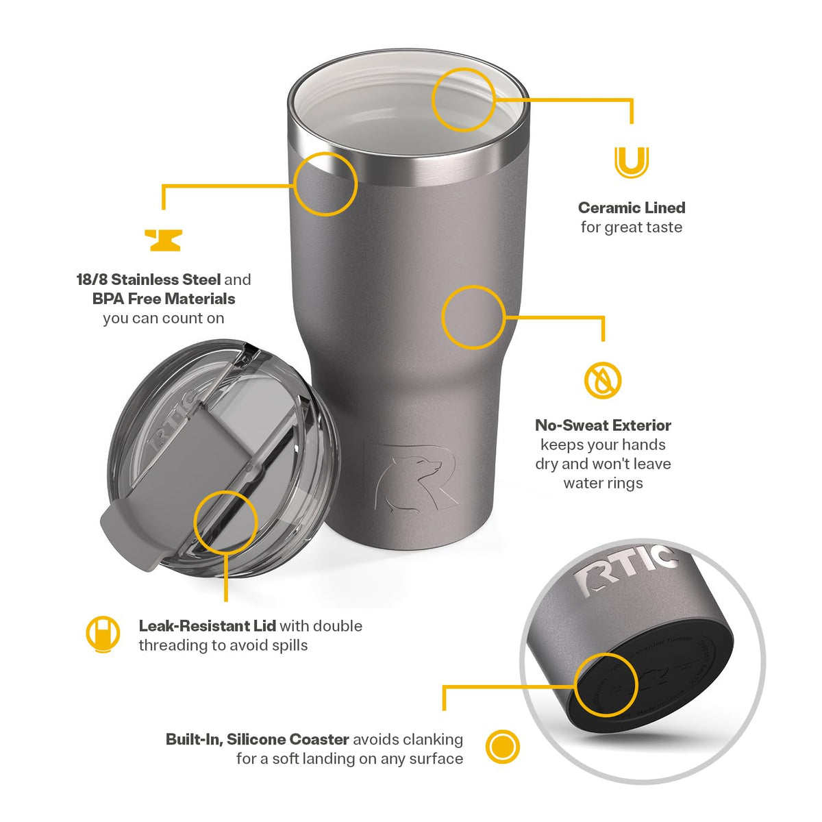 20oz Ceramic Lined Tumbler with Lid F615