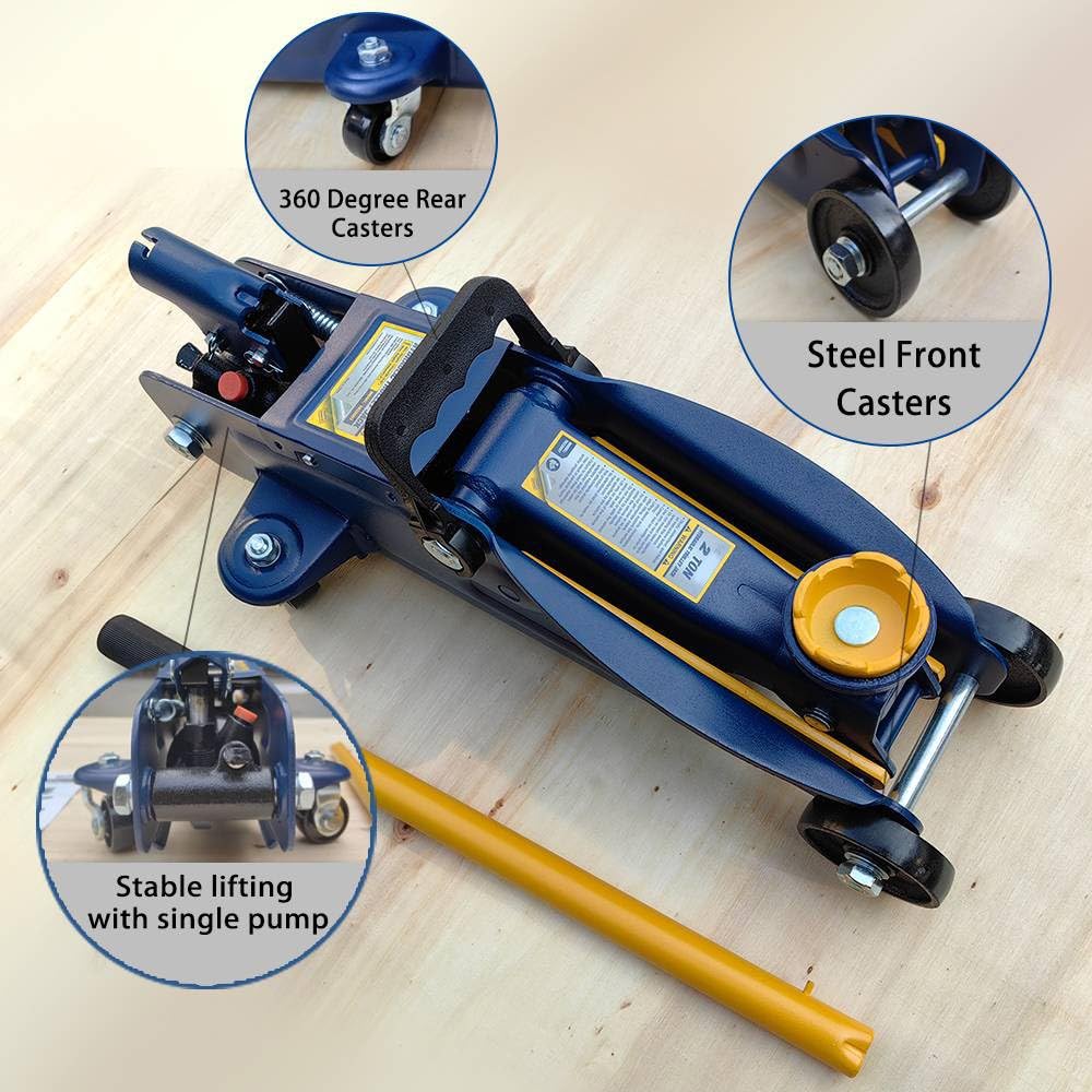 2 Ton Low Profile Hydraulic Floor Jack, 4000 lbs Capacity Steel Trolley Jack, Blue L123923