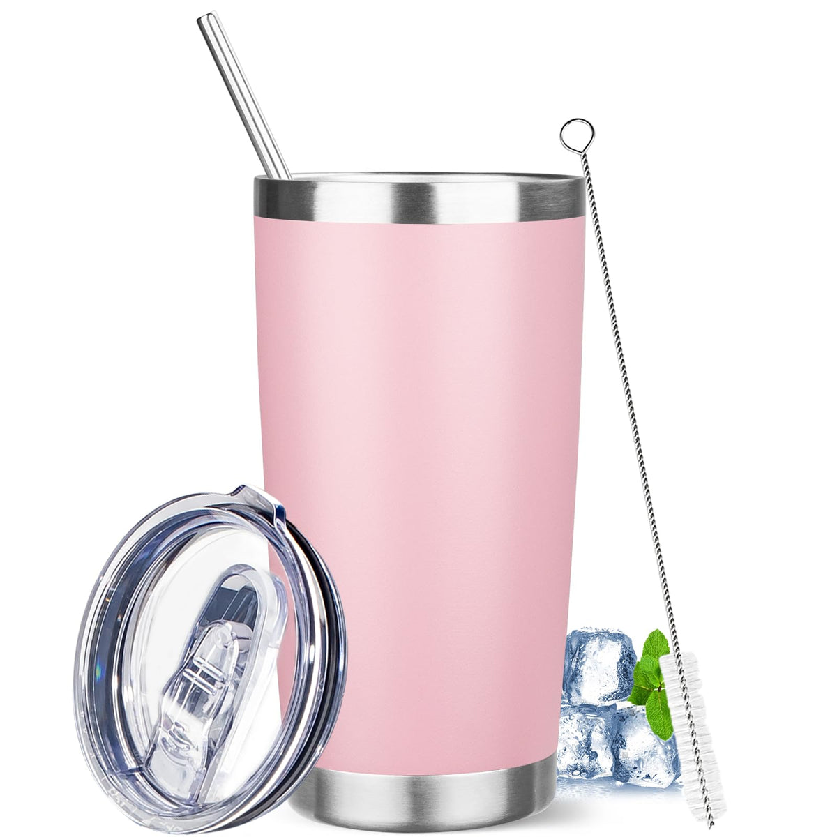 20 oz Stainless Steel Insulated Tumbler with Lids and Straws I904588