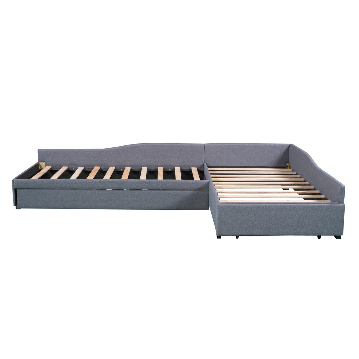Gray Linen Upholstered Double Twin Size Daybed with Trundle and Drawer N5114