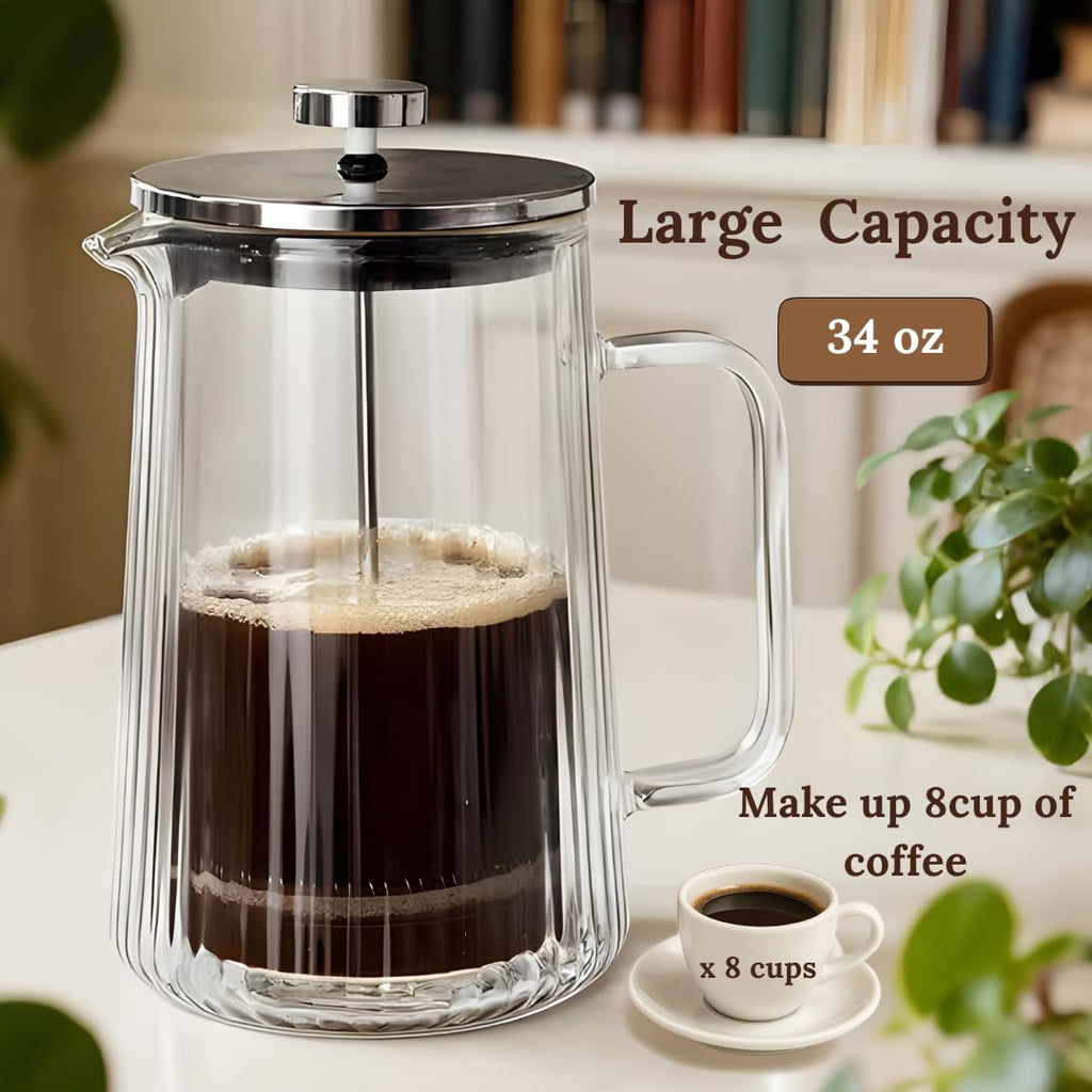 Glass French Press Coffee Maker 34oz O2517
