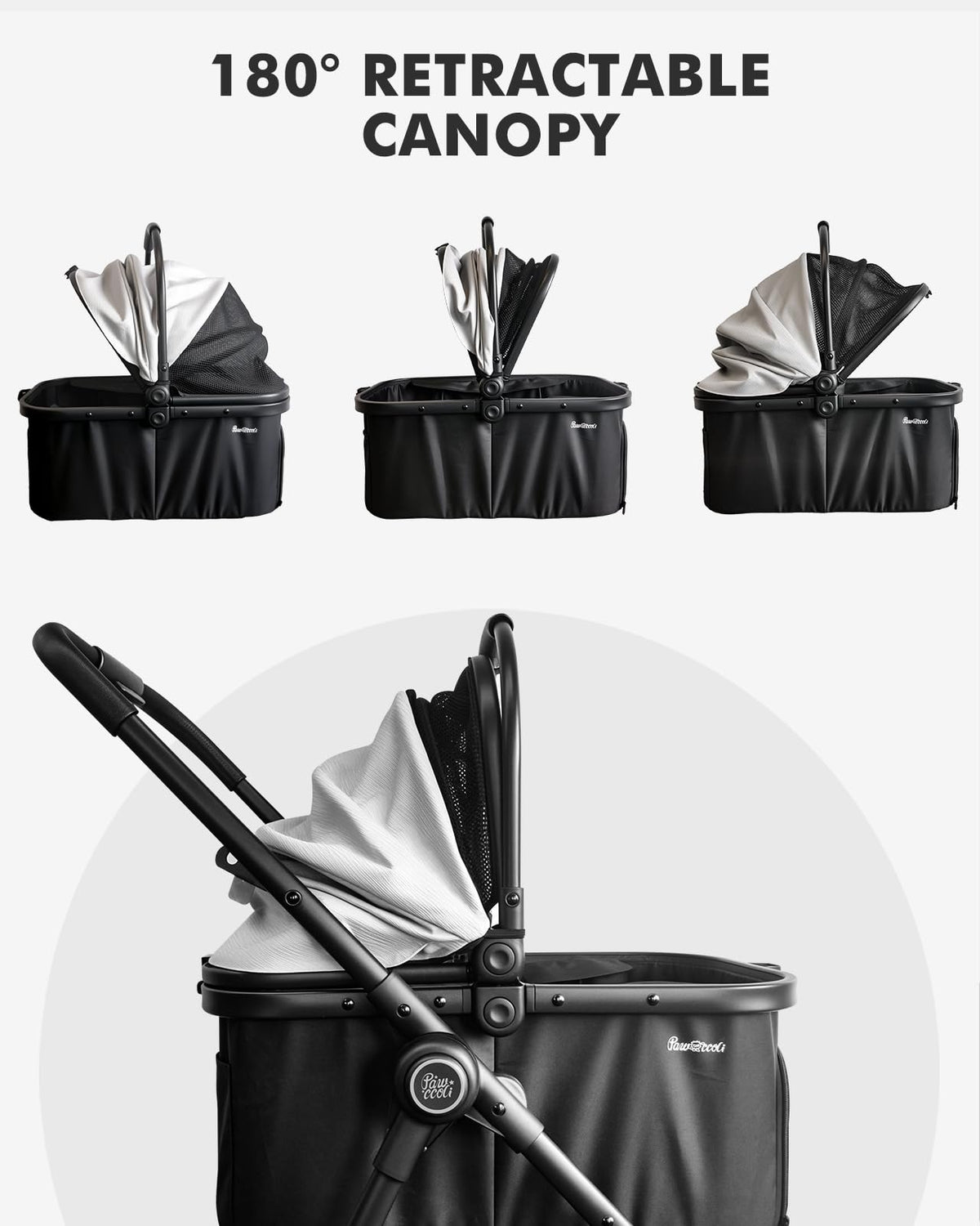 Black Foldable Pet Stroller with Detachable Carrier F767