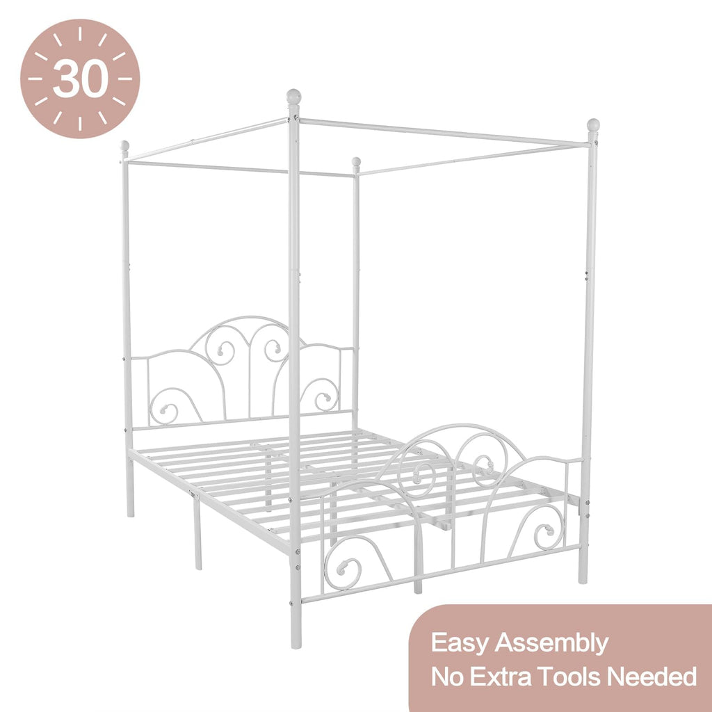 Metal Canopy Bed Frame Full Size with Headboard & Footboard Q4748