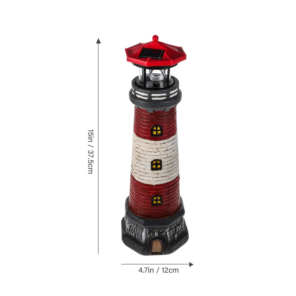 Solar Garden Lighthouse Statue, Waterproof Resin Outdoor Decor Light, 14.76 Inch Red Finish R837776