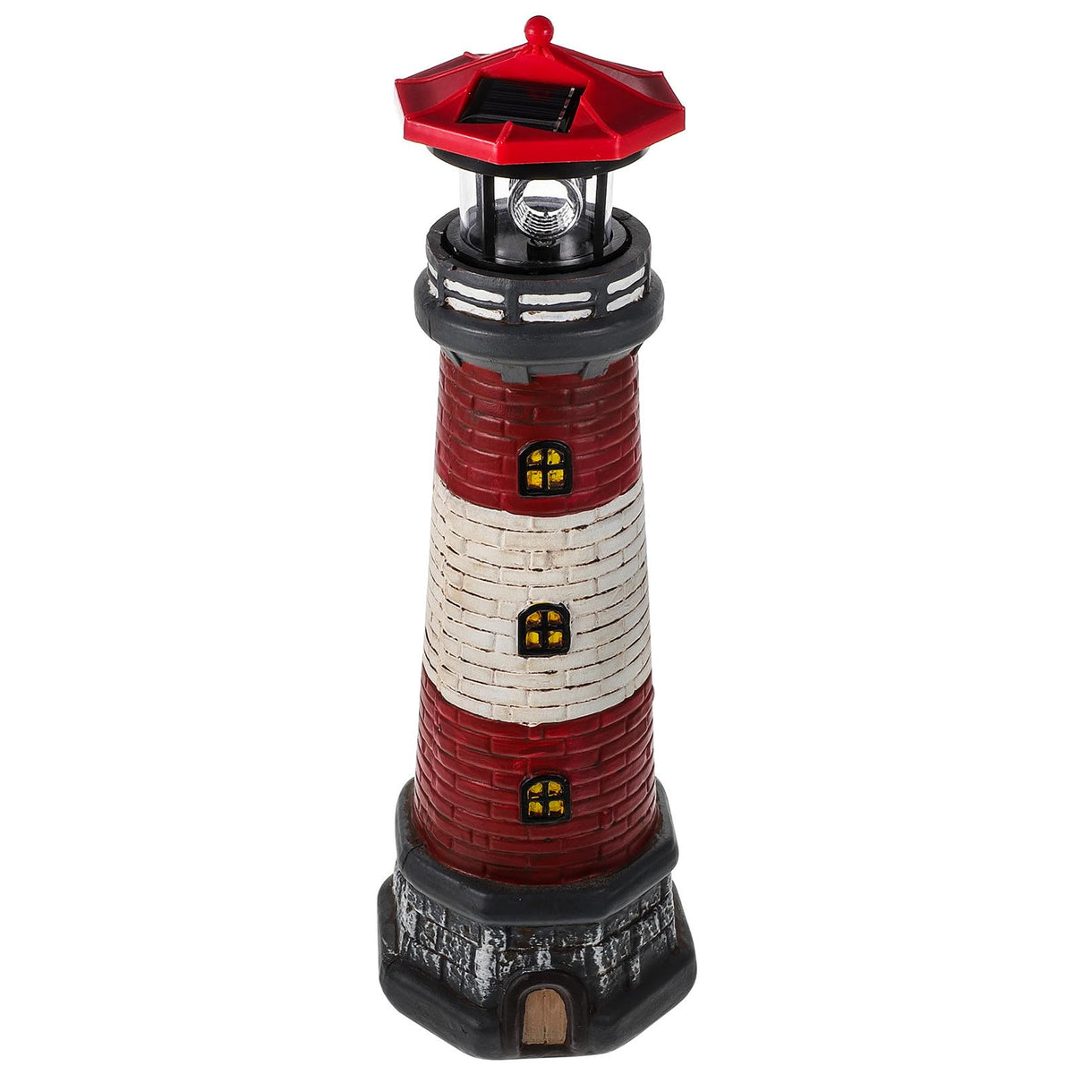 Solar Garden Lighthouse Statue, Waterproof Resin Outdoor Decor Light, 14.76 Inch Red Finish R837776