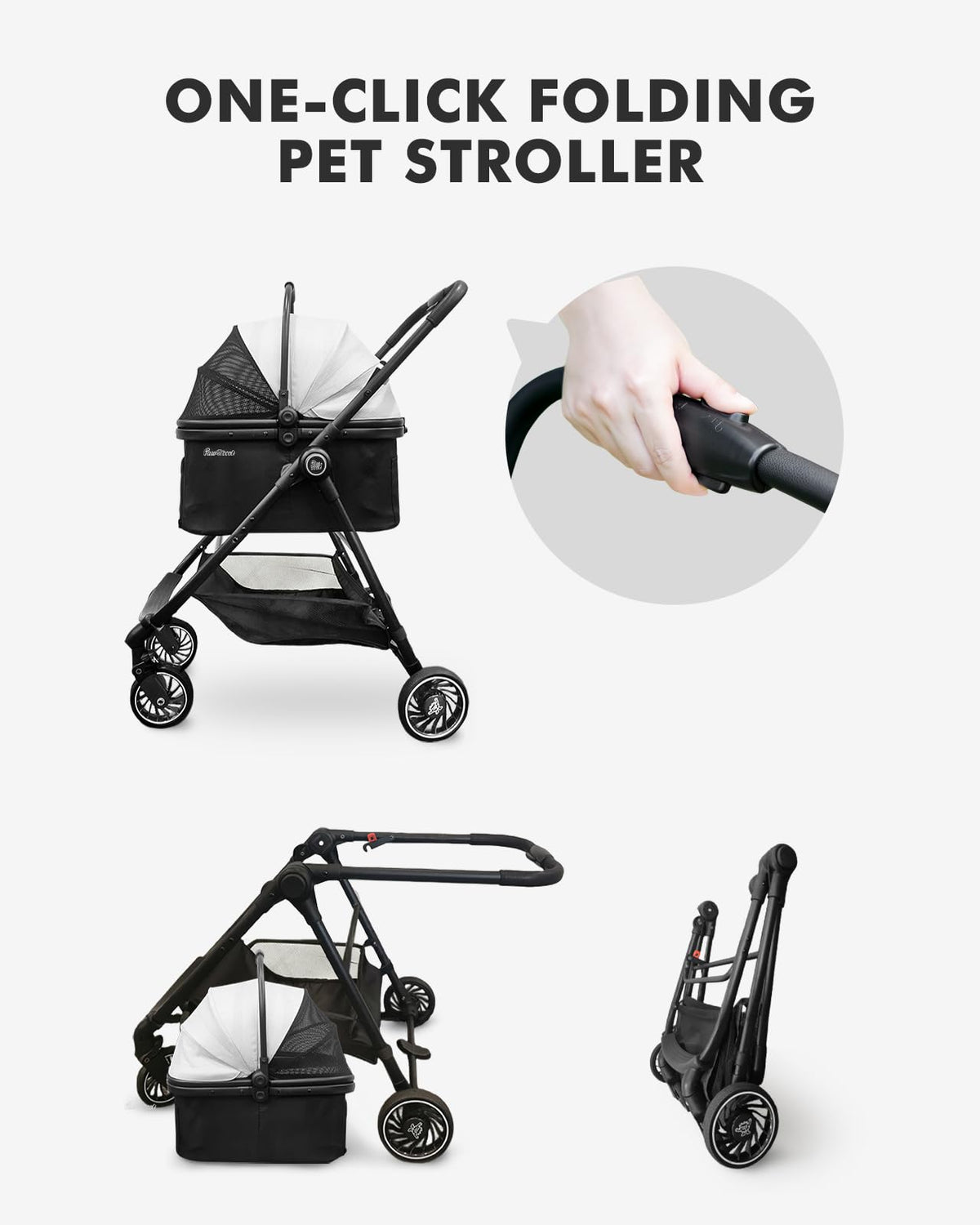 Black Foldable Pet Stroller with Detachable Carrier F767