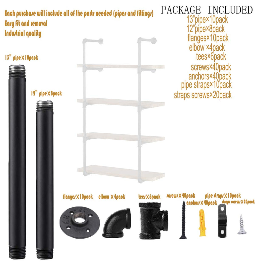 Industrial Wall Mount Iron Pipe Shelf 2Pcs 5 Tier B9205