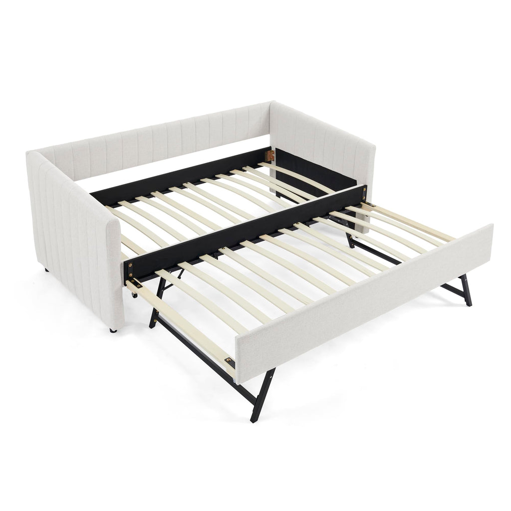 Twin Size Upholstery Daybed with Trundle and Vertical Stripes X665565