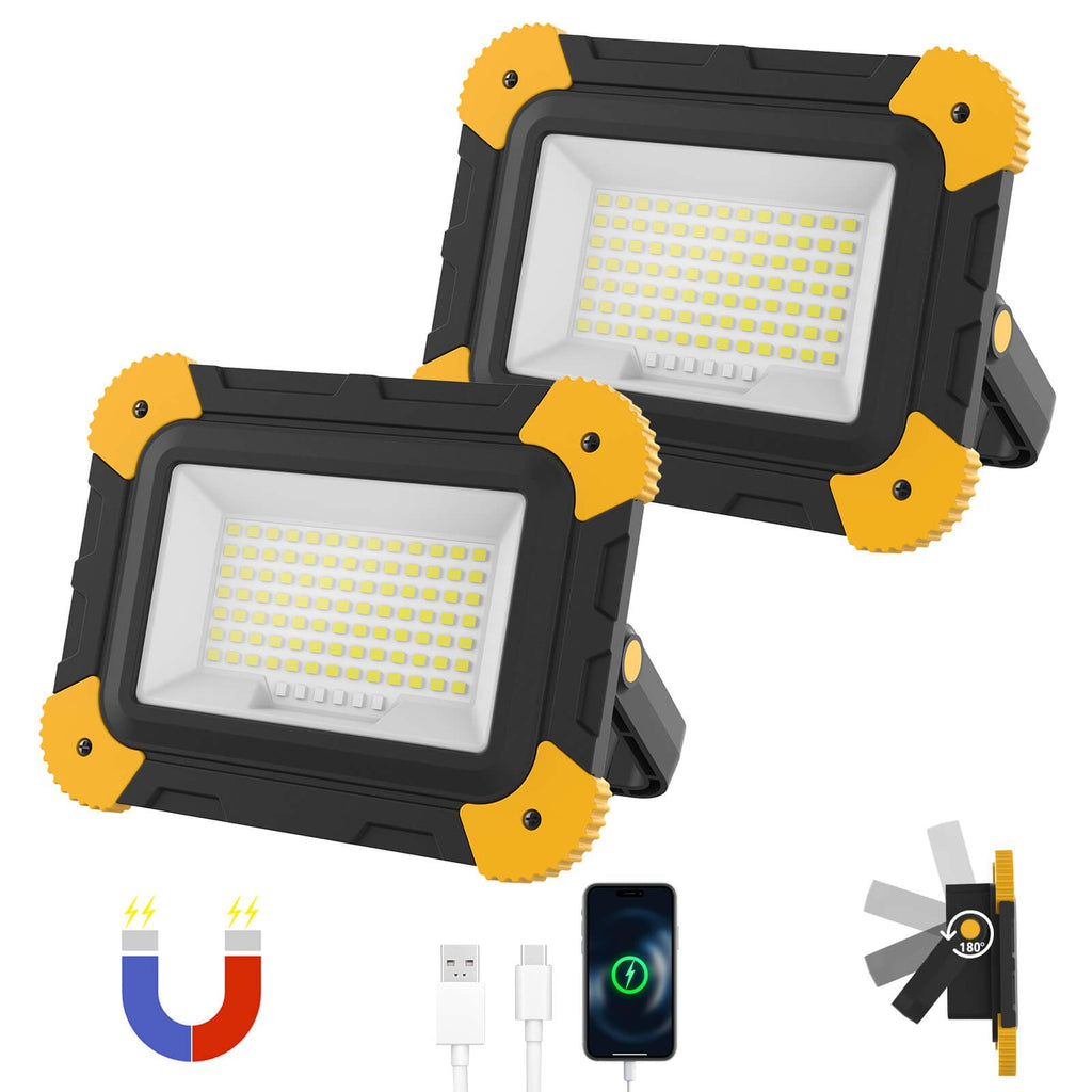2-Pack Magnetic LED Work Lights USB Rechargeable 40W S332