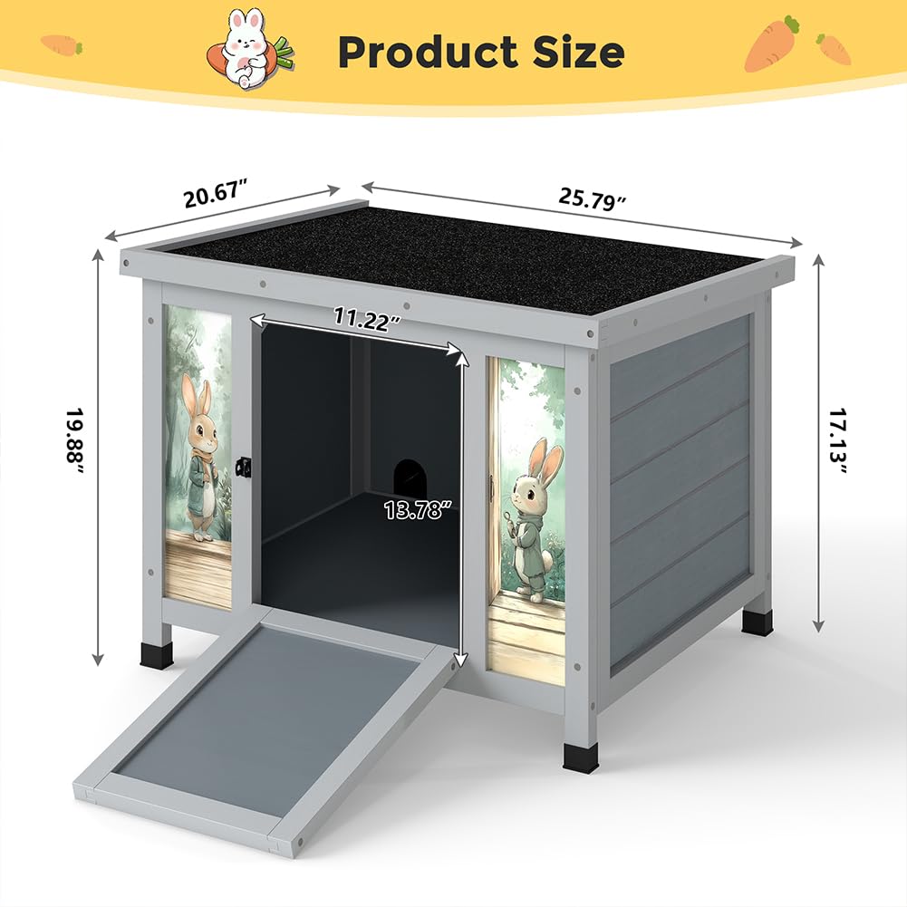 24 Inch Weatherproof Wooden Rabbit Hutch with Non-Slip Ramp F86323