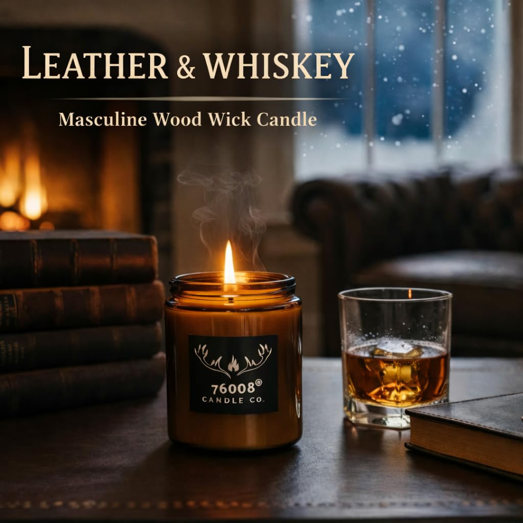 Leather & Whiskey Scented 16 oz Soy Wax Candle C60482