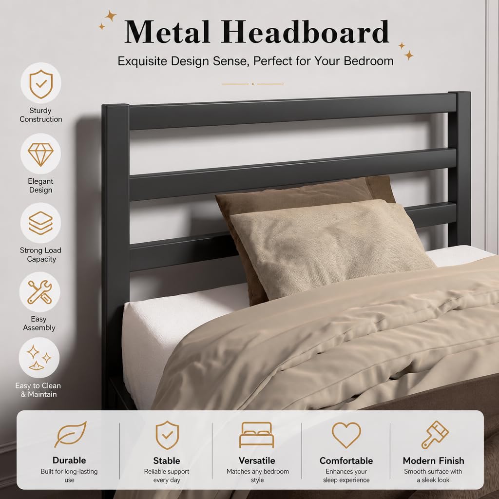 Twin Size Black Metal Bed Frame with Headboard F712776