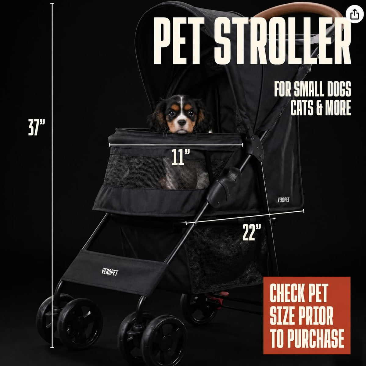 Foldable Pet Stroller with Mesh, Storage Basket & Cup Holder W68188