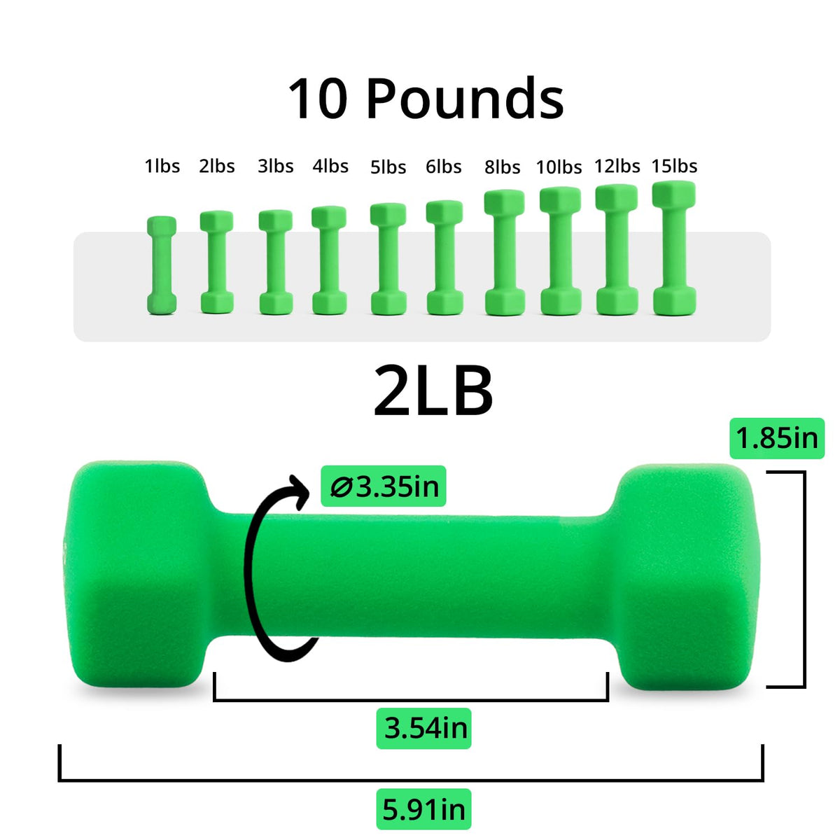 Set of 2 Rubber Hex Dumbbell Weight, 5-50 LB I72723