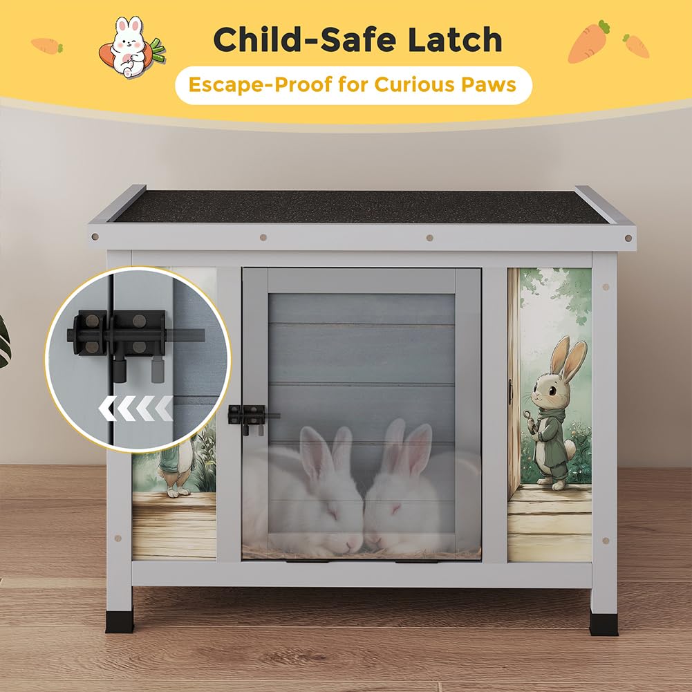 24 Inch Weatherproof Wooden Rabbit Hutch with Non-Slip Ramp F86323