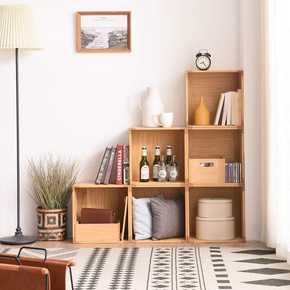 Brown Stackable Wood Storage Cube with Handles Y446