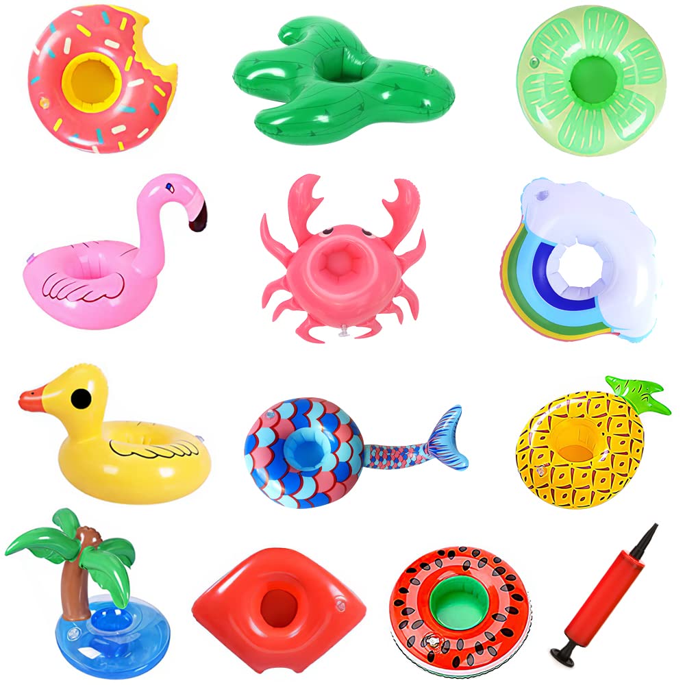 13 Pack Inflatable Pool Drink Holder with Pump X830246