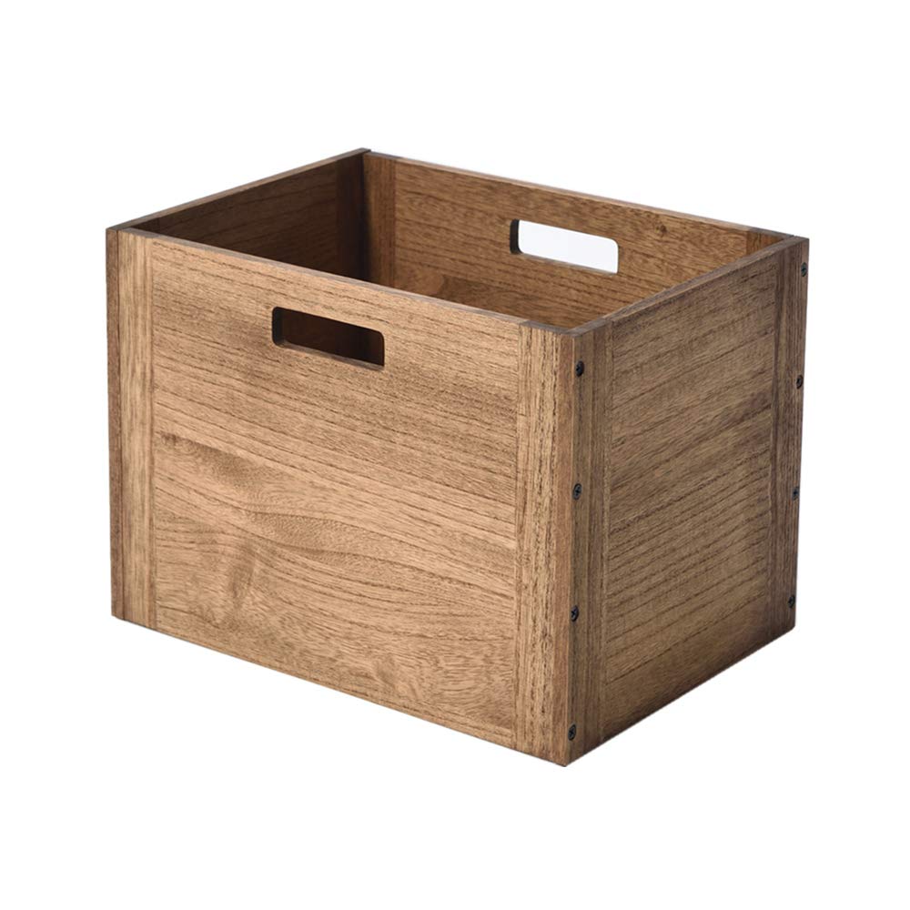 Brown Stackable Wood Storage Cube with Handles Y446