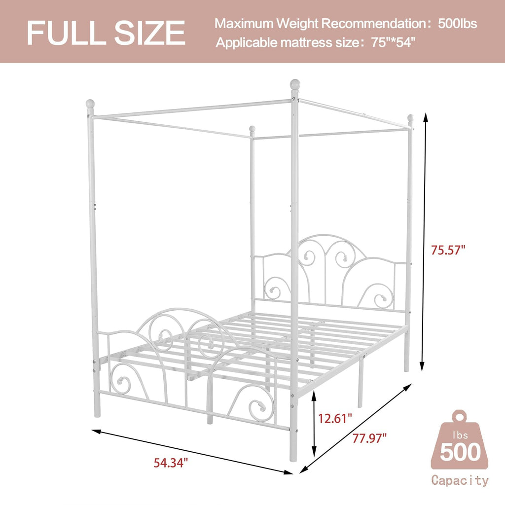 Metal Canopy Bed Frame Full Size with Headboard & Footboard Q4748