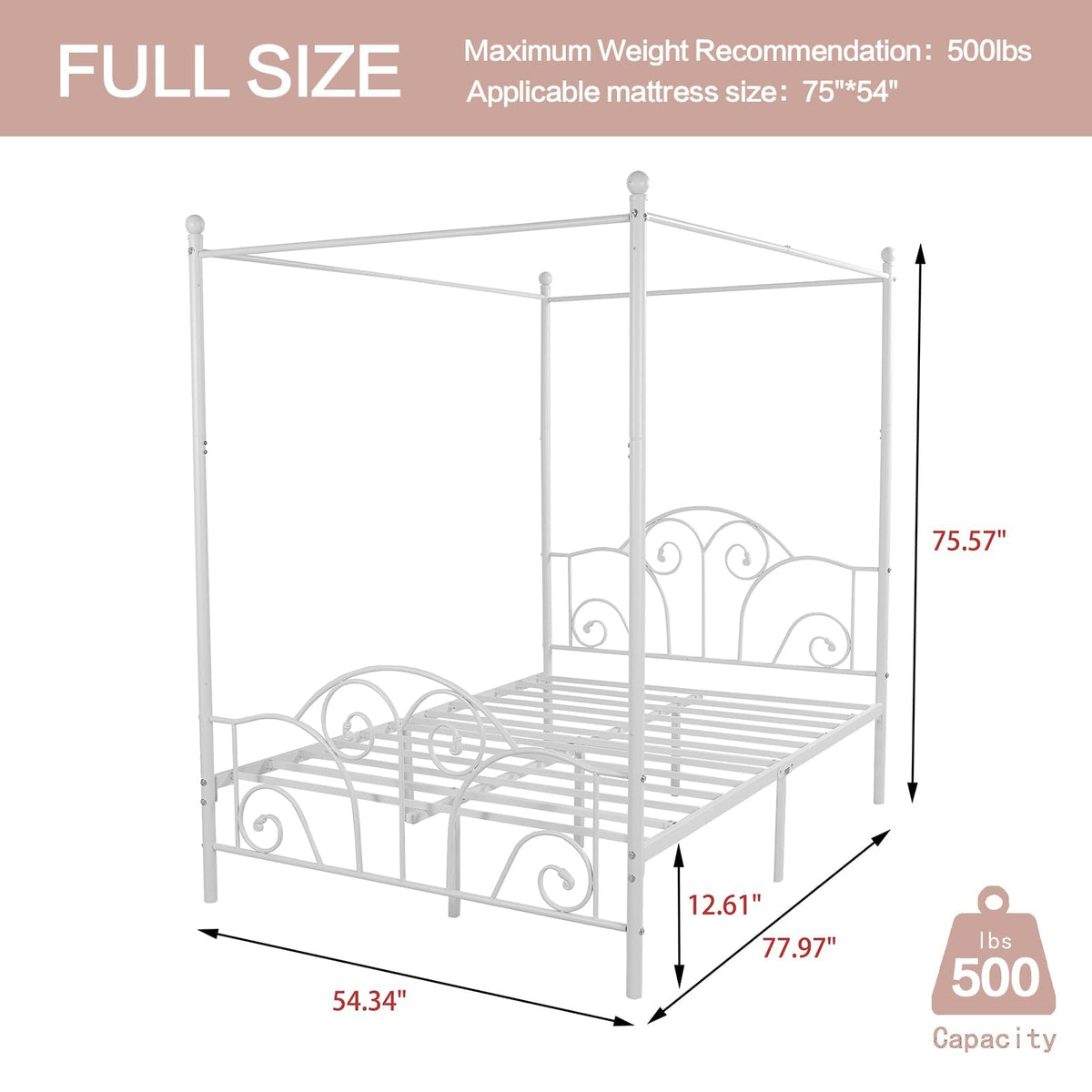 Metal Canopy Bed Frame Full Size with Headboard & Footboard Q4748