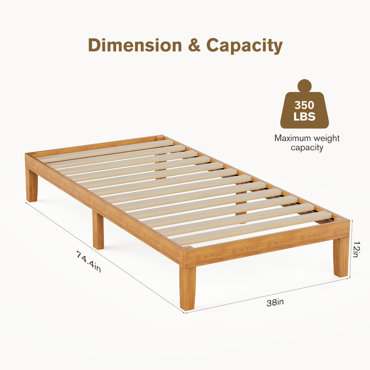 Twin Size 12 Inch Wood Platform Bed Frame Z740