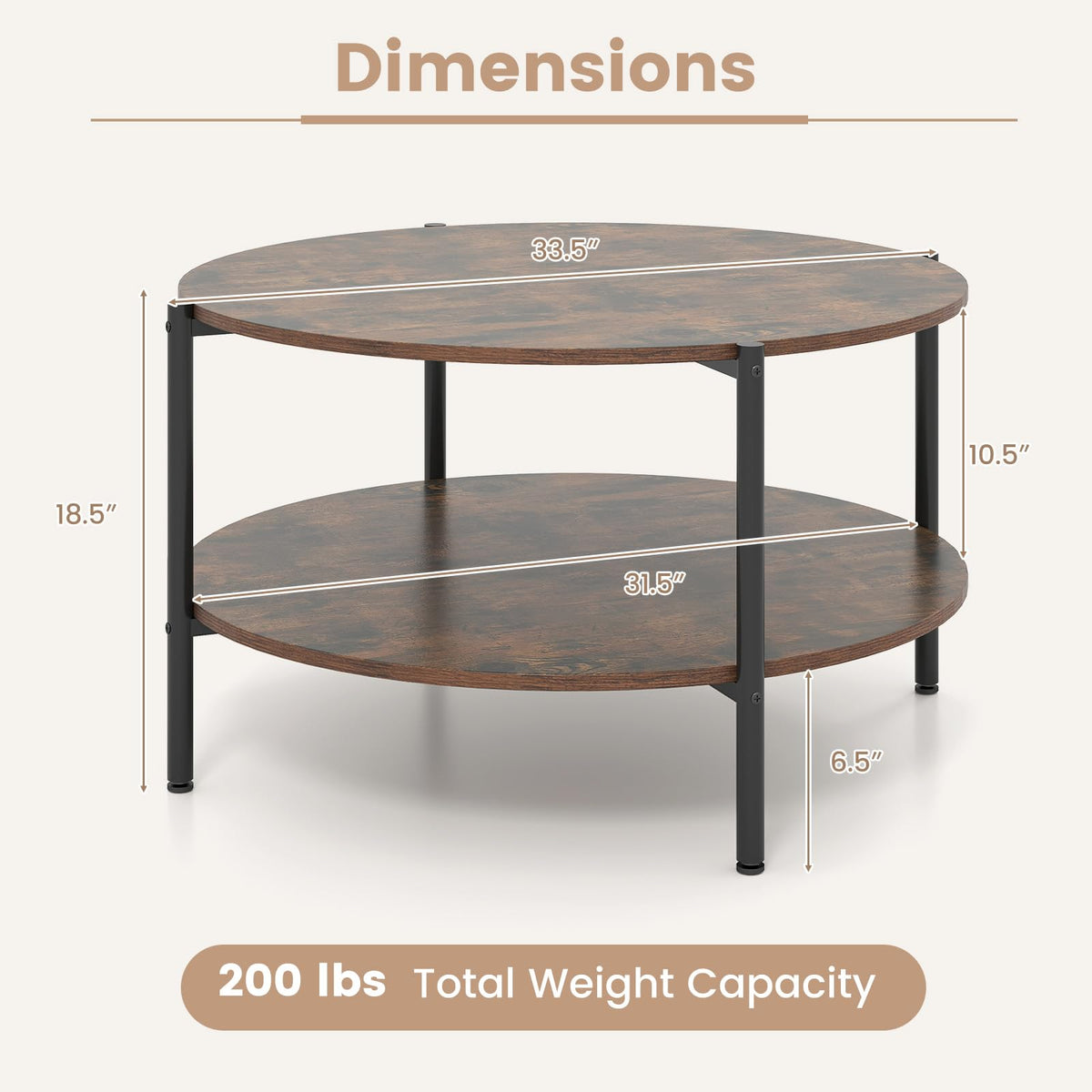 Round 2-Tier Coffee Table with Storage Shelf E364