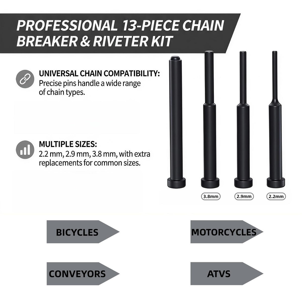 13 Pc Motorcycle Chain Breaker Rivet Tool Kit C495