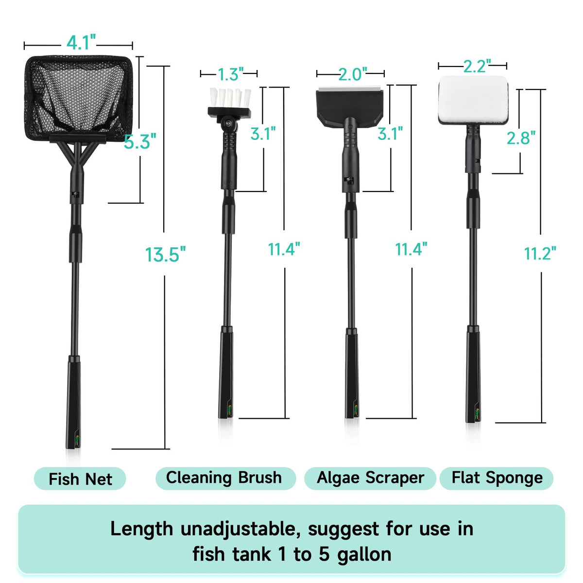 Small 4 in 1 Aquarium Cleaning Tools Kit with Fish Net Algae Scraper Clean Brush Flat Sponge F560346