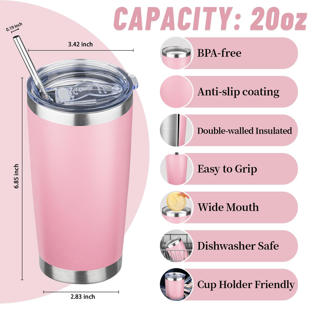 20 oz Stainless Steel Insulated Tumbler with Lids and Straws I904588