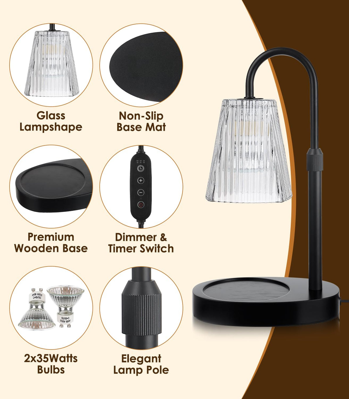 Electric Candle Warmer Lamp with Dimmer Adjustable Height Timer Glass Z1271