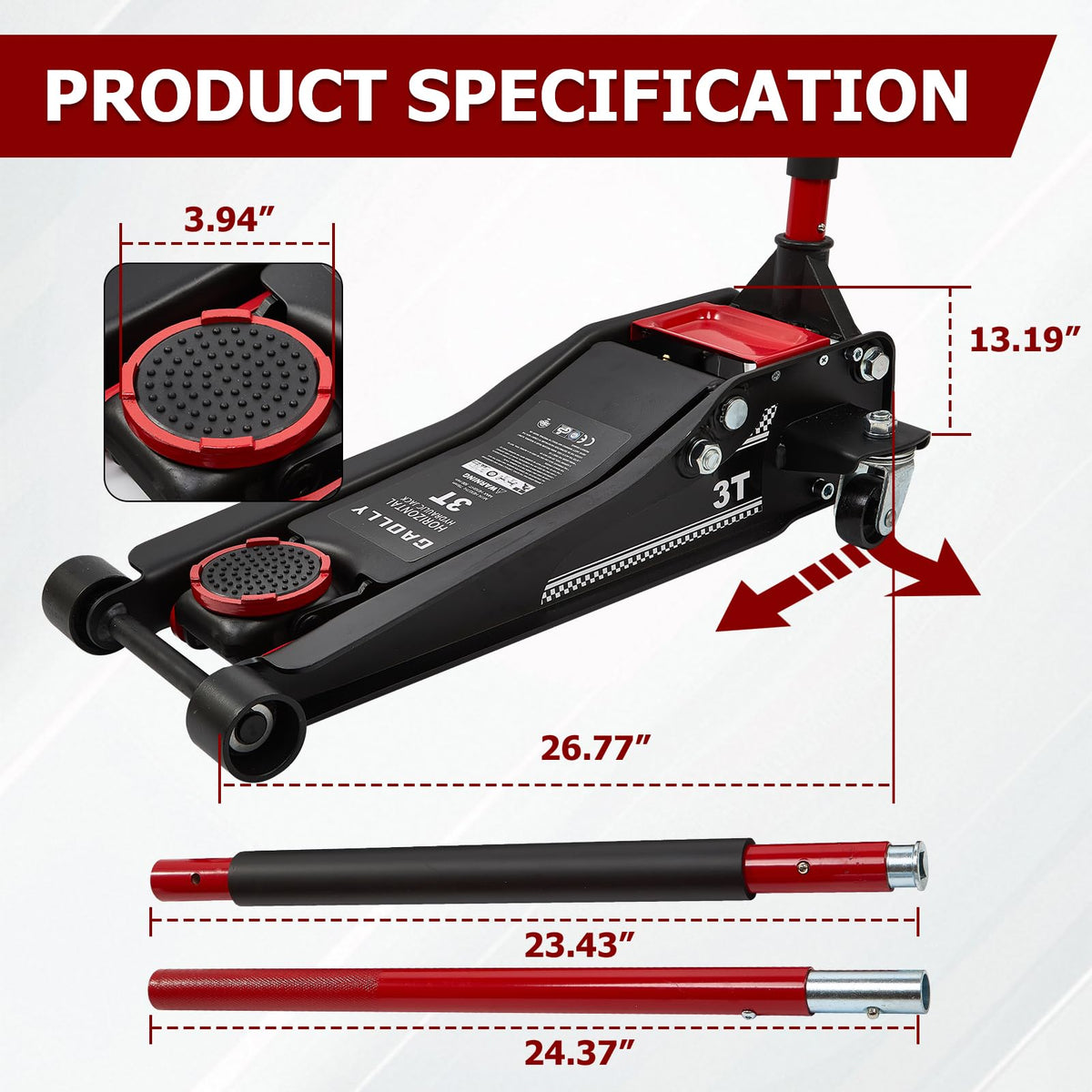 3 Ton Low Profile Steel Floor Jack H75194