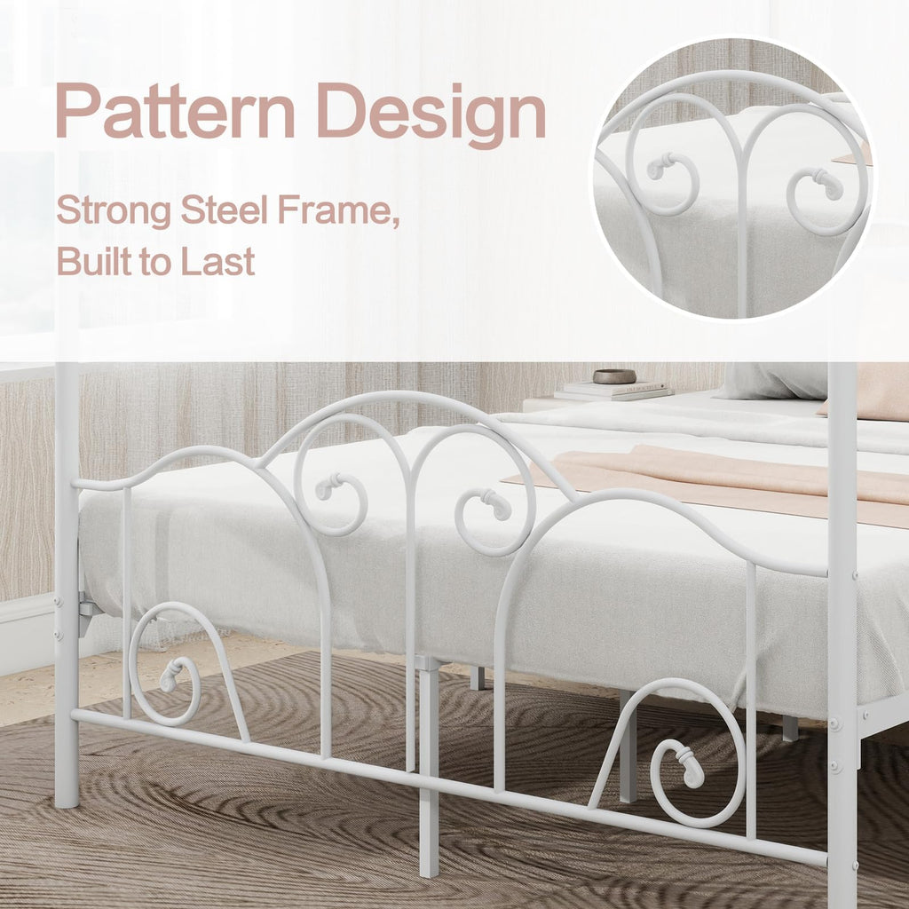 Metal Canopy Bed Frame Full Size with Headboard & Footboard Q4748