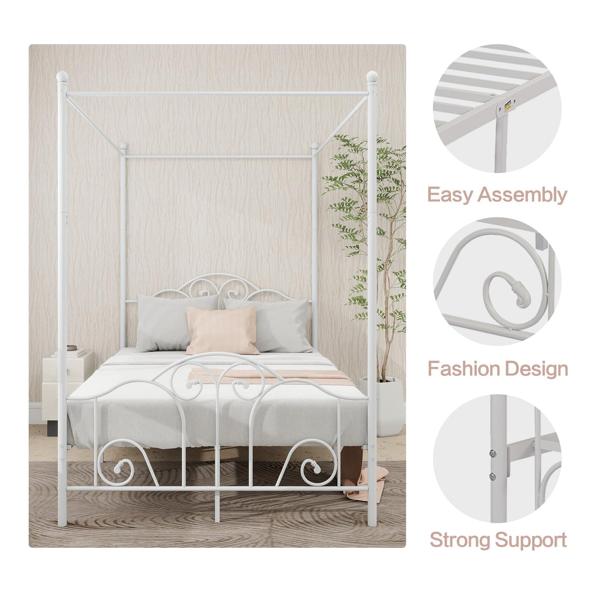 Metal Canopy Bed Frame Full Size with Headboard & Footboard Q4748
