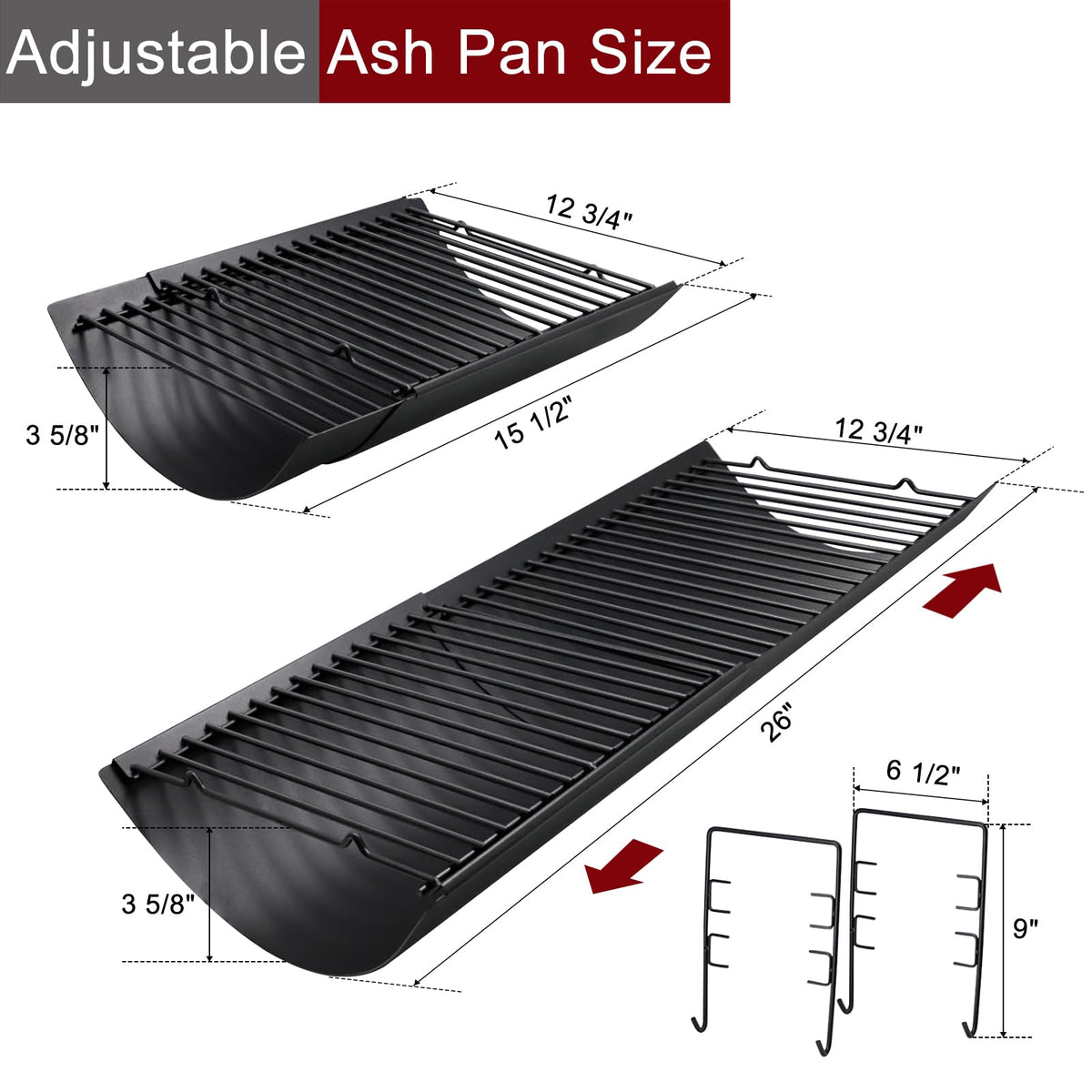 Adjustable Ash Pan Drip Pan with 2pcs Grate Hangers G329