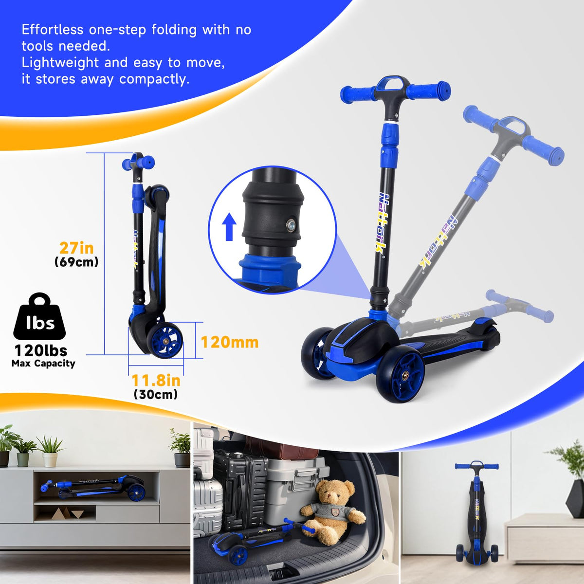 Kids 3-Wheel Foldable Kick Scooter J916