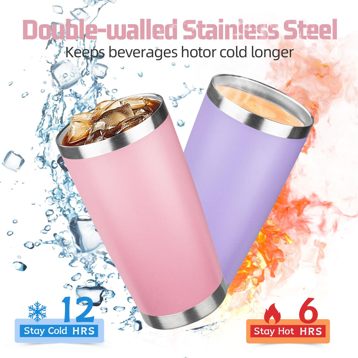20 oz Stainless Steel Insulated Tumbler with Lids and Straws I904588