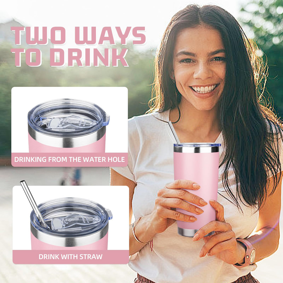 20 oz Stainless Steel Insulated Tumbler with Lids and Straws I904588