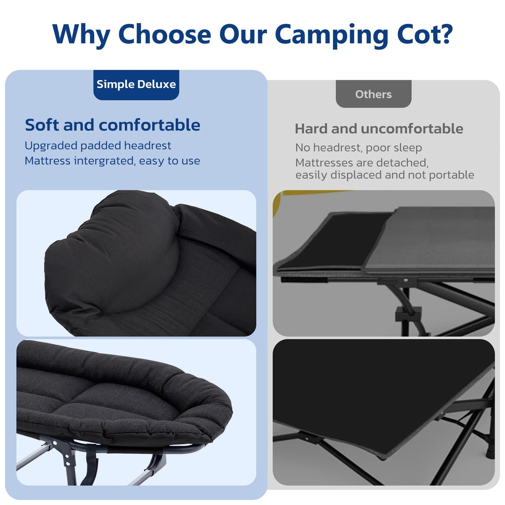 Folding Camping Cot with Mattress and Pillow, 450 Lbs Capacity, 69 Inch, Black U1689